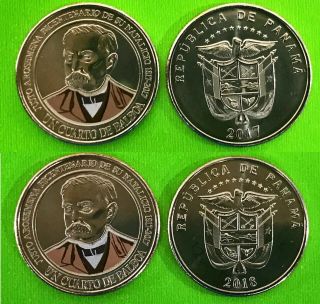 Panama Coins Issue 1/4 Balboa 2017 - 18 (2019) Bicentenary Dr.  Justo Arose 2pc