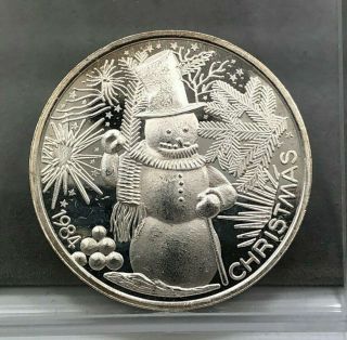 1984 Christmas Snowman 1 Oz.  999 Fine Silver Art Round