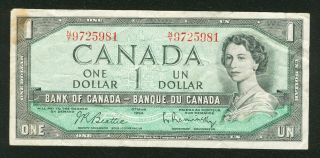 1954 $1 Dollar Bank Note Bank Of Canada Beattie - Rasminsky Prefix N/y