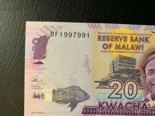 Malawi Banknote - 20 Kwacha Radar S/n (1997991) Unc