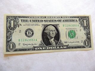 1963 U.  S.  One Dollar Washington Green Seal Federal Reserve (b Series) Note