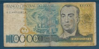 Brazil 100000 Cruzeiros,  1980s,  Vf -