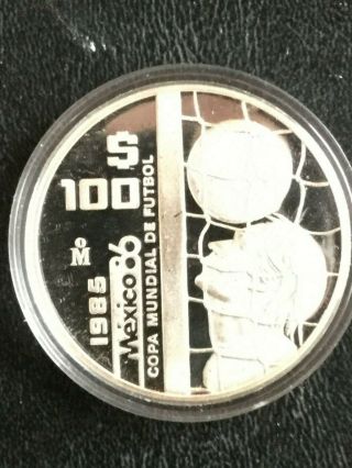 1985 Mo Mexico 100 Pesos Silver Proof 1986 Futbal (soccer) Commemorative Coin