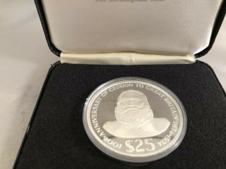 1974 Fiji $25 Dollar Centennial Silver Proof Coin With & Case