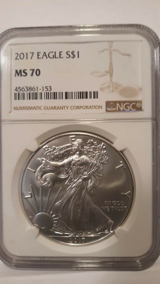 2017 1 Oz Silver American Eagle Ngc Ms70 Brown Label.  999