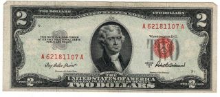 ✯ 1953 Two Dollar Note Red Seal ✯$2 Bill ✯us Currency✯old Money✯ G Or Better