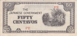50 Centavos Very Fine Banknote From Japanese Occupied Philippines 1942 Pick - 105