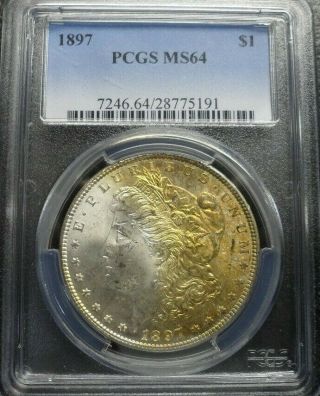 1897 - P Morgan Dollar Pcgs Ms64 With Color