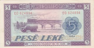 5 Leke Unc Banknote From Albania 1964 Pick - 35