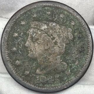 1845 1c Braided Hair Large Cent ||| Great Looking Early Us Copper