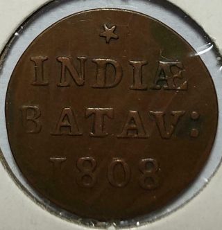Netherlands East Indies,  Batavian Republic,  Duit,  1808,  Extra Fine,  Copper