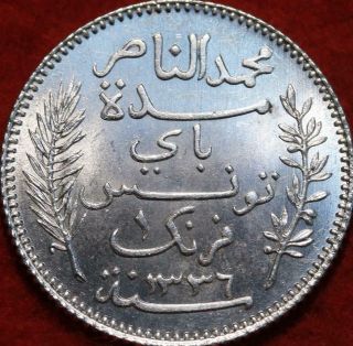 Uncirculated 1918 - A Tunisia 1 Franc Silver Foreign Coin