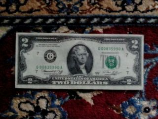 1976 $2 Two Dollar Bill,  Crisp,  Slightly Circulated,  Low Number.  Chicago - Issued