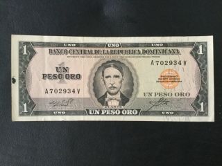 1964 Dominican Republic Paper Money - One Peso Oro Banknote