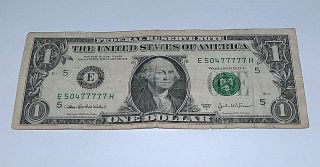 2003 A $1 Dollar Bill Us Bank Note Lucky 7 5 - Block 50477777 Fancy Money Serial