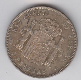 Spain EspaÑa 5 Pesetas 1896_96) Xf Grade Silver (q679)
