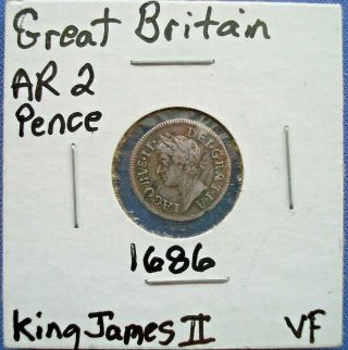 1686 United Kingdom - 2 Pence - James Ii Incl.  Maundy - Silver Coin - Vf