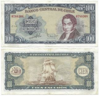Chile Note 100 Escudos (1962 - 75) Srial C14 P 141 Vf