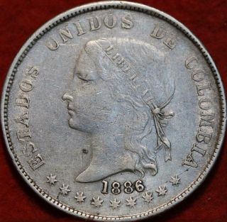 1886 Colombia 50 Centavos Silver Foreign Coin