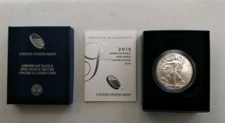 2015 - W American Silver Eagle 1oz Uncirculated $1 Coin W/ U.  S.  &