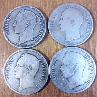 1886 - 1912 Venezuela Bolivar Libertador Coins (4 Coins) 25 Gram Lei 900