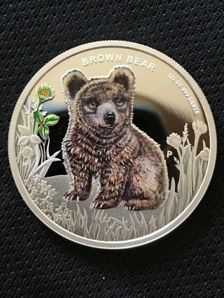 Tuvalu 1/2 Dollar (50 Cents) 2013 Forest Babies Brown Bear Silver Blister