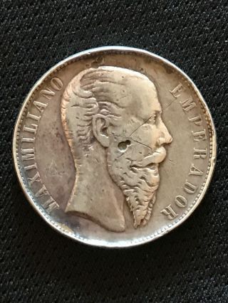 Mexico Silver 1866 Mo 50 Centavos/Cent Silver Coin Empire of Maximiliano VF/XF 2