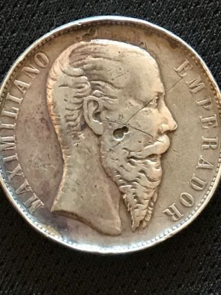 Mexico Silver 1866 Mo 50 Centavos/Cent Silver Coin Empire of Maximiliano VF/XF 4