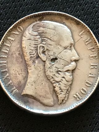 Mexico Silver 1866 Mo 50 Centavos/Cent Silver Coin Empire of Maximiliano VF/XF 6