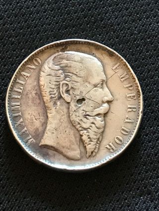 Mexico Silver 1866 Mo 50 Centavos/Cent Silver Coin Empire of Maximiliano VF/XF 7