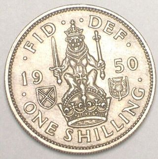 1950 Uk Great Britain British One 1 Shilling Lion On Crown Coin Vf,