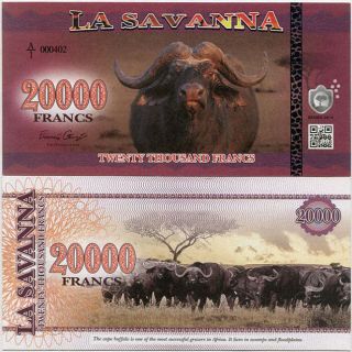 La Savanna 20000 20,  000 Francs 2016 Cape Buffalo Unc