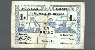 Caledonia - TrÉsorerie De NoumÉa,  29.  1.  1943 1 Franc
