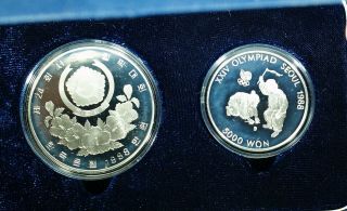 1988 South Korea Seoul Olympics 2 Coin Silver Proof Set - 10,  000 & 5,  000 Won