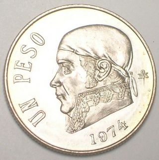 1974 Mexico Mexican One 1 Peso Morelos Y Pavon Coin Xf,