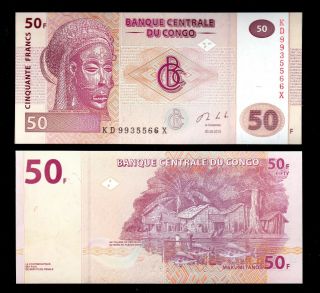 Money World From Congo In Africa,  1 Note Of 50 Francs,  2013,  P - 97 From Bundle