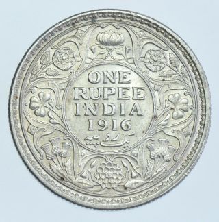 India British George V Rupee,  1916 Calcutta Silver Coin Bu