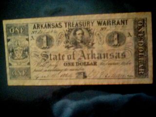 1862 $1 Arkansas Treasury Warrant Obsolete Currency Civil War Bond