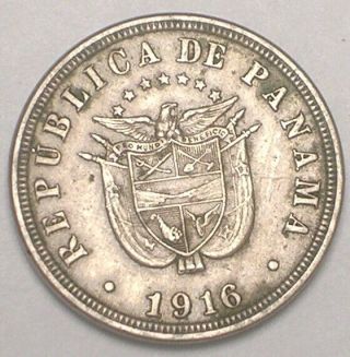 1916 Panama Panamanian 2 1/2 Centesimos Arms Coin Vf