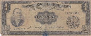 1949 Philippines 1 Peso Note,  Pick 133f