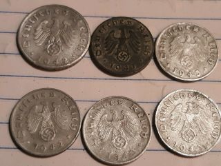 6 Nazi Coins,  Germany,  Third Reich,  Pfenning 