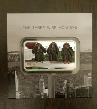 2014 Three Wise Monkeys 1000 Shillings Tanzania 1 Oz.  999 Silver Proof