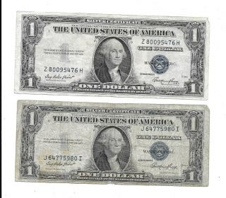 (2) 1935e Blue Seal One $1 Dollar Silver Certificate Bill Old Paper Money