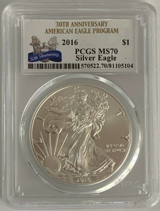 2016 Silver Eagle Ms - 70 Pcgs $1 Coin