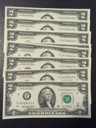 2003 (1) Two Dollar Bill,  $2 Note (atlanta) Consecutive,  Uncirculated