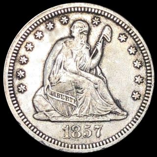 1857 Seated Quarter Lightly Circulated Philadelphia Liberty Silver 25c Coin Nr