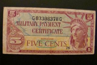 Military Payment Certificate 5 Cent Series 591
