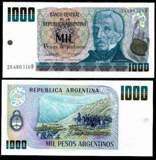 Argentina 1000 1,  000 Pesos 1983 - 85 P 317 Aunc About Unc