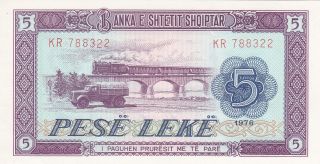 5 Lek Unc Crispy Banknote From Albania 1976 Pick - 42