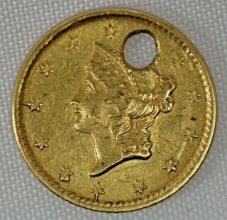 1853 $1 Gold Dollar Liberty Head Type 1 Holed